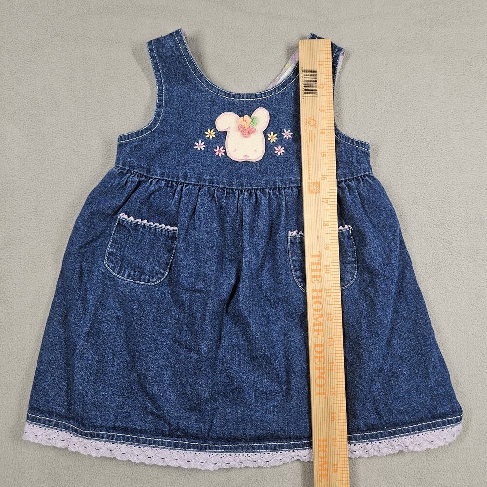 Vintage Sesame Street Dress‎ Girls 24 Months Denim Embroidered Floral Bunny Y2K - Picture 10 of 11
